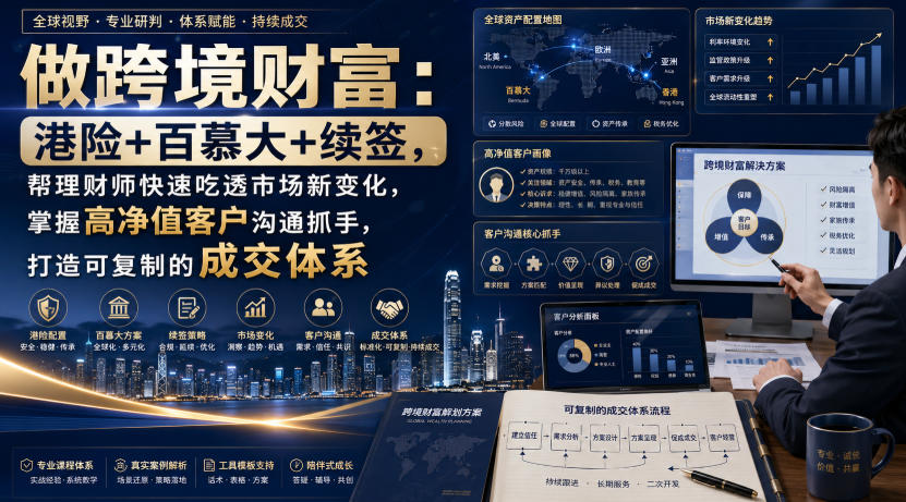 做跨境财富:港险+百慕大+续签,帮理财师快速吃透市场新变化,掌握高净值客户沟通抓手,打造可复制的成交体系-好学创业资源