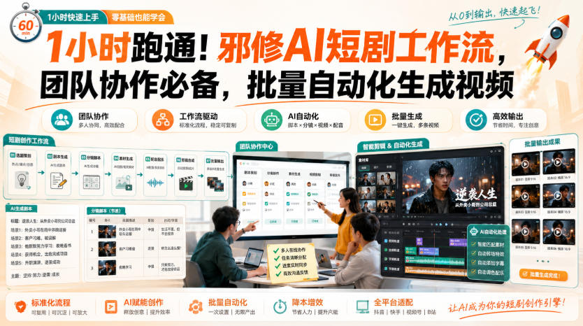 1小时跑通！邪修AI短剧工作流，团队协作必备，批量自动化生成视频-摇钱树