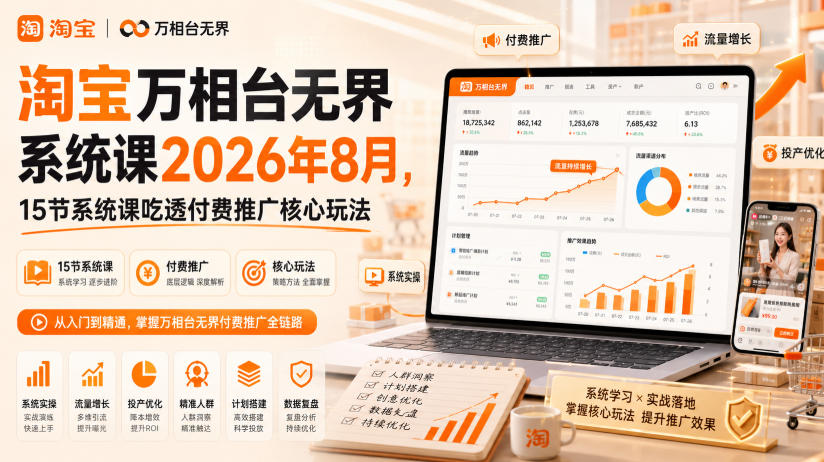 淘宝万相台无界系统课2026年8月,15节系统课吃透付费推广核心玩法-好学创业资源