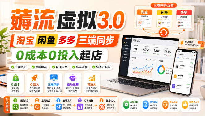 绅白不白·薅流虚拟3.0丨淘宝闲鱼多多三端同步丨0成本0投入起店-好学创业资源