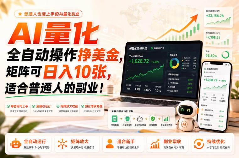 AI量化全自动操作挣美金，矩阵可日入10张，适合普通人的副业！【揭秘】-摇钱树