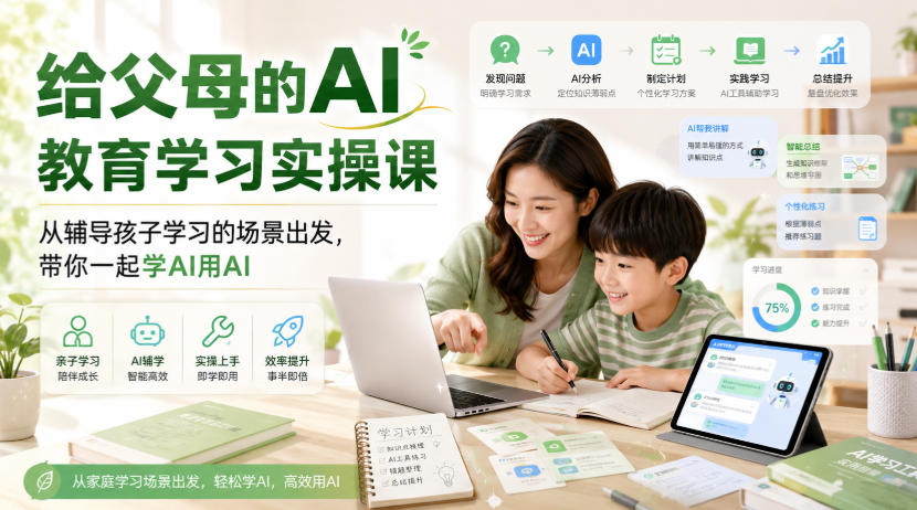 给父母的AI教育学习实操课,从辅导孩子学习的场景出发,带你一起学AI用AI-摇钱树