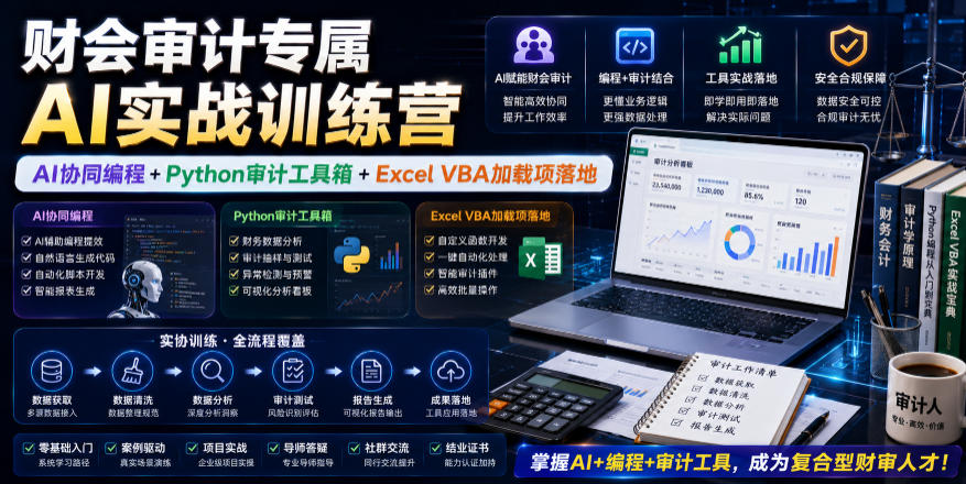 财会审计专属AI实战训练营｜AI协同编程+Python审计工具箱+Excel VBA加载项落地(更新0816)-摇钱树