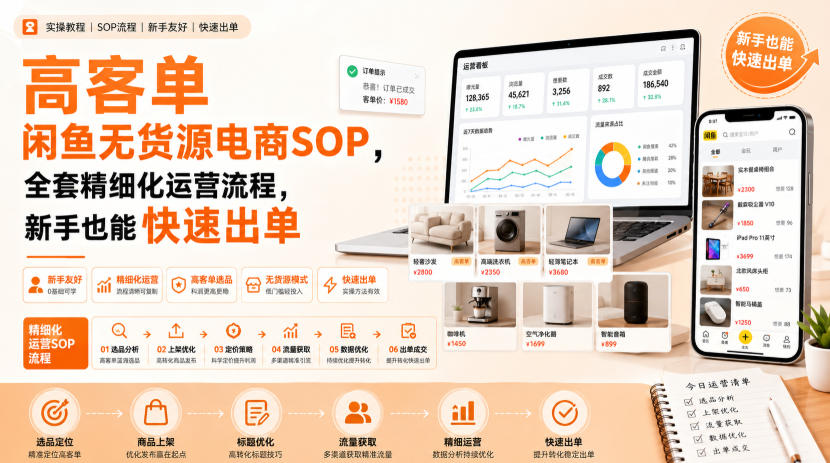 高客单闲鱼无货源电商SOP，全套精细化运营流程，新手也能快速出单-摇钱树