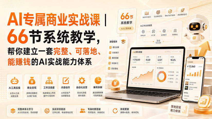 AI专属商业实战课|66节系统教学,帮你建立一套完整、可落地、能賺钱的AI实战能力体系-摇钱树
