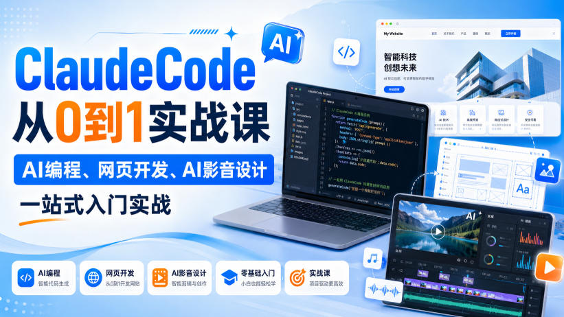 ClaudeCode从0到1实战课,AI编程、网页开发、AI影音设计一站式入门实战-摇钱树