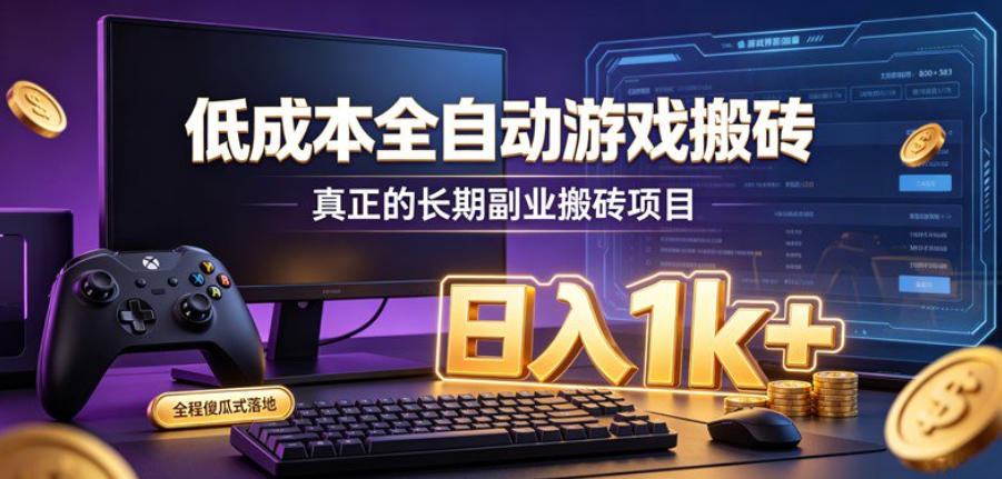 低成本全自动游戏搬砖，真正的长期副业搬砖项目，日入1k+，全程傻瓜式落地【揭秘】-好学创业资源