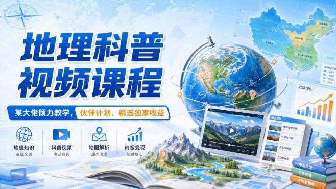 地理科普视频课程，某大佬倾力教学，伙伴计划、精选独家收益-摇钱树