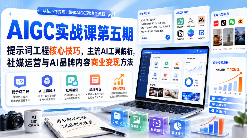 刺猬星球·AIGC实战课第五期，提示词工程核心技巧，主流AI工具解析，社媒运营与AI品牌内容商业变现方法-摇钱树