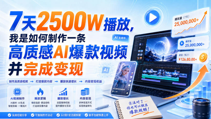 7天2500W播放,我是如何制作一条高质感AI爆款视频并完成变现-摇钱树