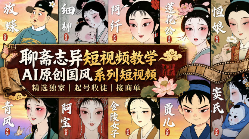 聊斋志异短视频教学，AI原创国风系列短视频，精选独家丨起号收徒丨接商单(更新0818)-摇钱树