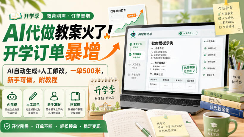 AI代做教案火了！开学订单暴增，AI自动生成+人工修改，一单500米，新手可做，附教程【揭秘】-摇钱树