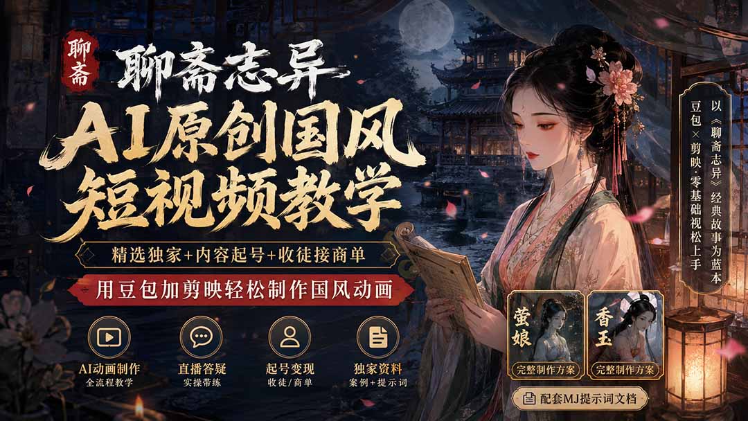 聊斋志异AI原创国风短视频教学-更新；精选独家+内容起号+收徒接商单，用豆包加剪映轻松制作国风动画-摇钱树