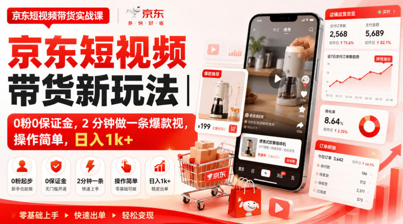京东短视频带货新玩法|0粉0保证金,2分钟做一条爆款视,操作简单,日入1k+【揭秘】-摇钱树