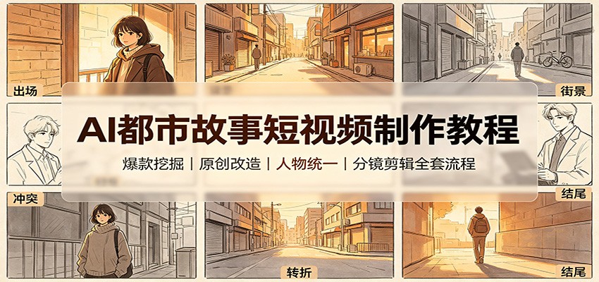 AI都市故事短视频制作教程:爆款挖掘原创改造,人物统一分镜剪辑全套流程-摇钱树