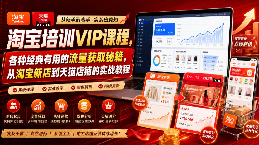 淘宝培训VIP课程，各种经典有用的流量获取秘籍，从淘宝新店到天猫店铺的实战教程(更新08月20日)-摇钱树
