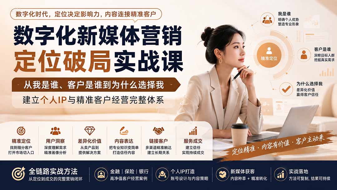 数字化新媒体营销定位破局实战课:从我是谁、客户是谁到为什么选择我,建立个人IP与精准客户经营完整体系-摇钱树