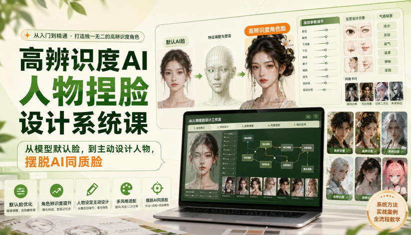 高辨识度AI人物捏脸设计系统课,从模型默认脸,到主动设计人物,摆脱AI同质脸-摇钱树