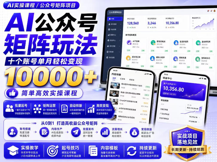 AI公众号矩阵实操玩法:内含价值399的提示词,三分钟一篇爆款文章,支持矩阵多账号运营-摇钱树