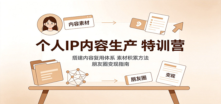 个人IP内容生产特训营:搭建内容复用体系,素材积累方法,朋友圈变现指南-摇钱树