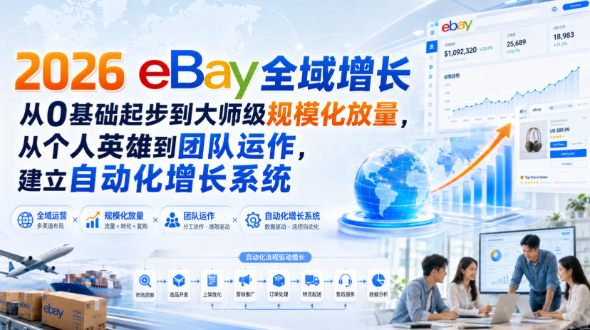 2026 eBay全域增长,从0基础起步到大师级规模化放量,从个人英雄到团队运作,建立自动化增长系统-摇钱树