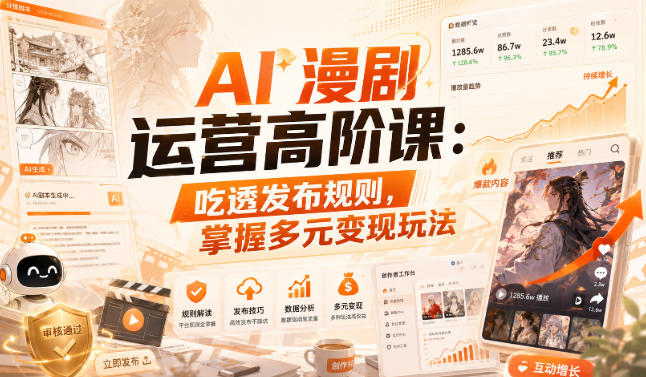 AI漫剧运营高阶课：吃透发布规则，掌握多元变现玩法-摇钱树