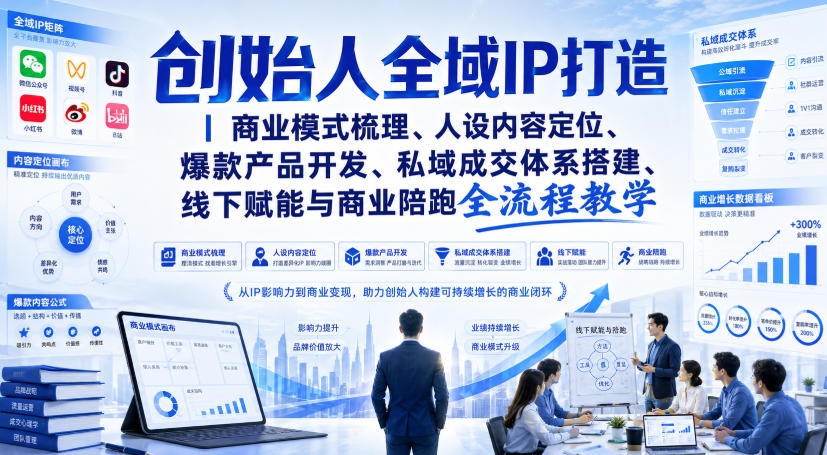 创始人全域IP打造｜商业模式梳理、人设内容定位、爆款产品开发、私域成交体系搭建、线下赋能与商业陪跑全流程教学-摇钱树