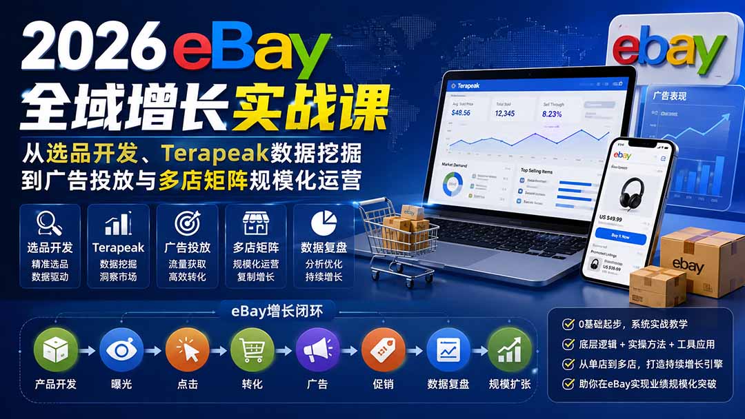2026-Vincent eBay全域增长实战课-无水印:从选品开发、Terapeak数据挖掘到广告投放与多店矩阵规模化运营-摇钱树