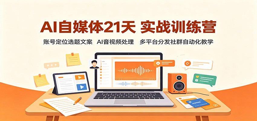 AI自媒体21天实战训练营:账号定位选题文案,AI音视频处理,多平台分发社群自动化教学-摇钱树
