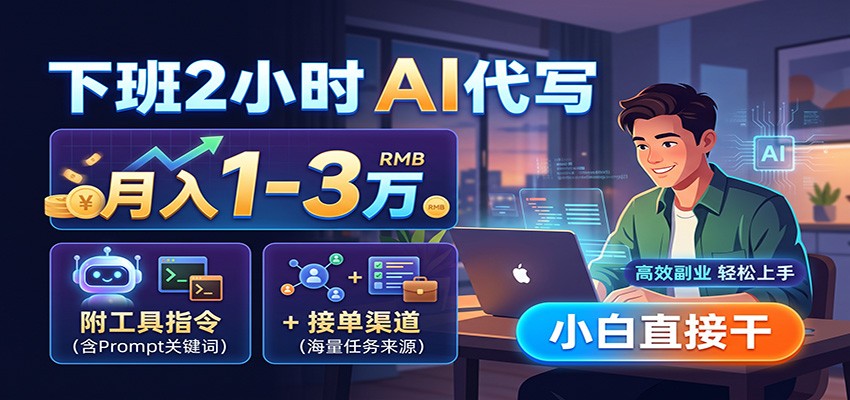 下班2小时AI代写，月入1-3万，附工具指令+接单渠道，小白直接干-摇钱树