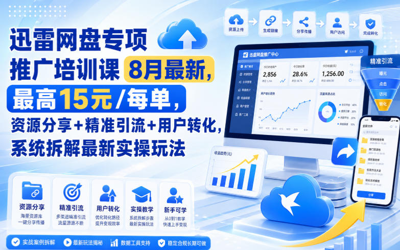 迅雷网盘专项推广培训课8月最新,最高15米/每单,资源分享+精准引流+用户转化,系统拆解最新实操玩法(更新0824)-千帆创业