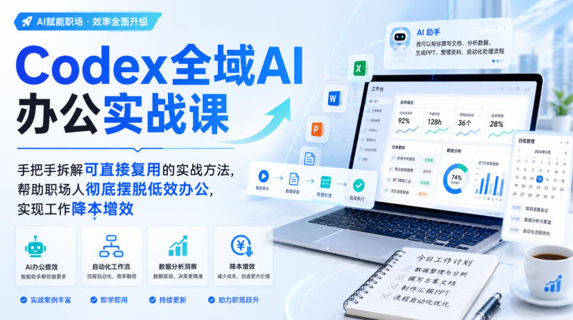 Codex全域AI办公实战课,手把手拆解可直接复用的实战方法,帮助职场人彻底摆脱低效办公,实现工作降本增效-摇钱树
