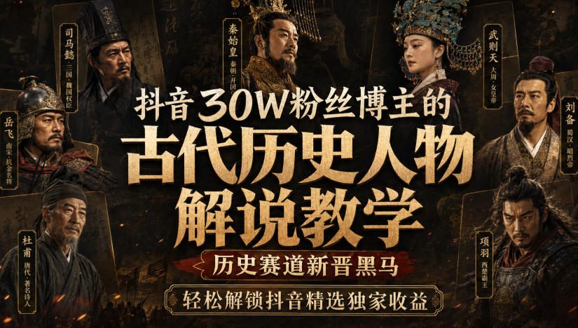 抖音30W粉丝博主的古代历史人物解说教学，历史赛道新晋黑马，轻松解锁抖音精选独家收益-千帆创业