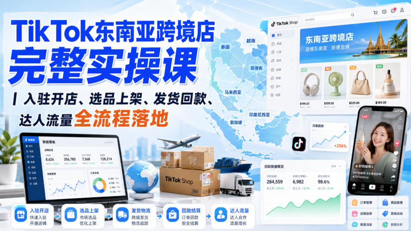 TikTok东南亚跨境店完整实操课|入驻开店、选品上架、发货回款、达人流量全流程落地-千帆创业