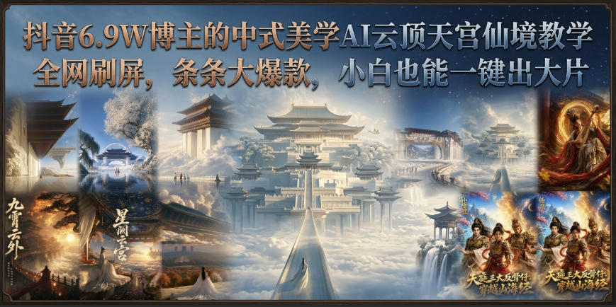 抖音6.9W博主的中式美学AI云顶天宫仙境教学,全网刷屏,条条大爆款,小白也能一键出大片-摇钱树