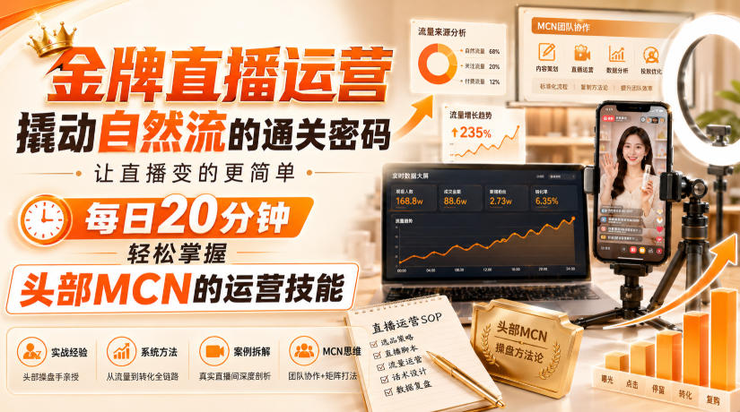 金牌直播运营撬动自然流的通关密码,让直播变的更简单,每日20分钟,轻松掌握头部MCN的运营技能-摇钱树
