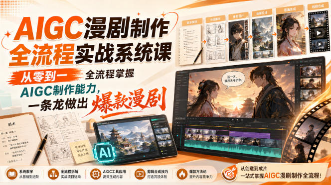 AIGC漫剧制作全流程实战系统课，从零到一全流程掌握AIGC制作能力，一条龙做出爆款漫剧-摇钱树