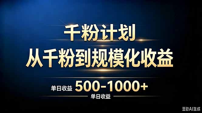 抖音千粉账号计划，从千粉到规模化收益 500-1000+单日收益-千帆创业