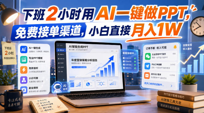 下班2小时用AI一键做PPT，免费接单渠道，小白直接月入1W【揭秘】-摇钱树
