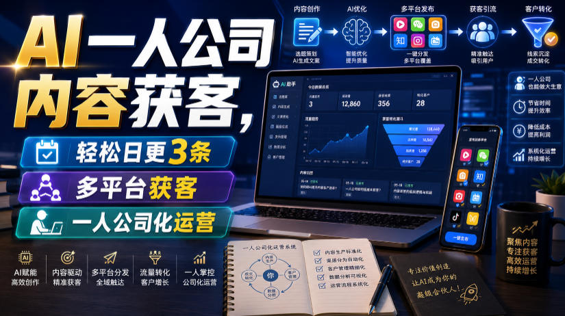 AI一人公司内容获客，轻松日更3条，多平台获客，一人公司化运营(更新0827)-摇钱树