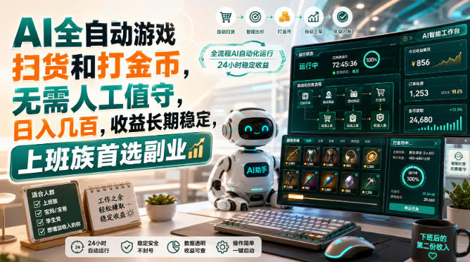 AI全自动游戏皮肤扫货和打金币,日入几百,内部方法大揭秘,0门槛!-摇钱树