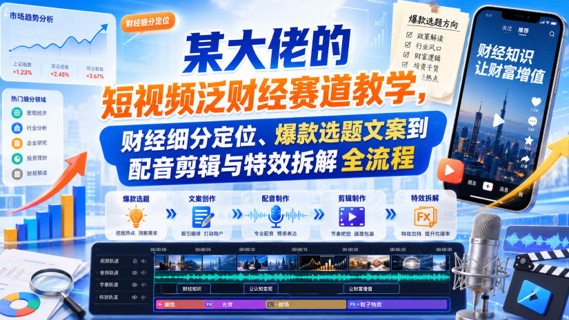 某大佬的短视频泛财经赛道教学,财经细分定位、爆款选题文案到配音剪辑与特效拆解全流程-摇钱树