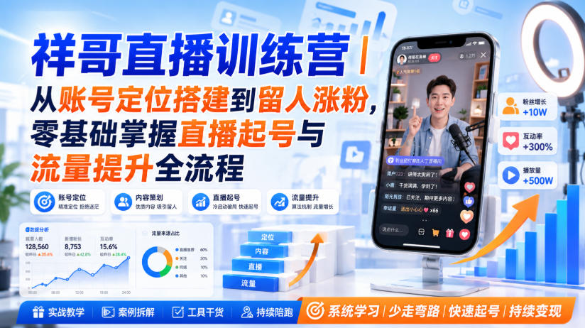 祥哥直播训练营|从账号定位搭建到留人涨粉,零基础掌握直播起号与流量提升全流程-摇钱树