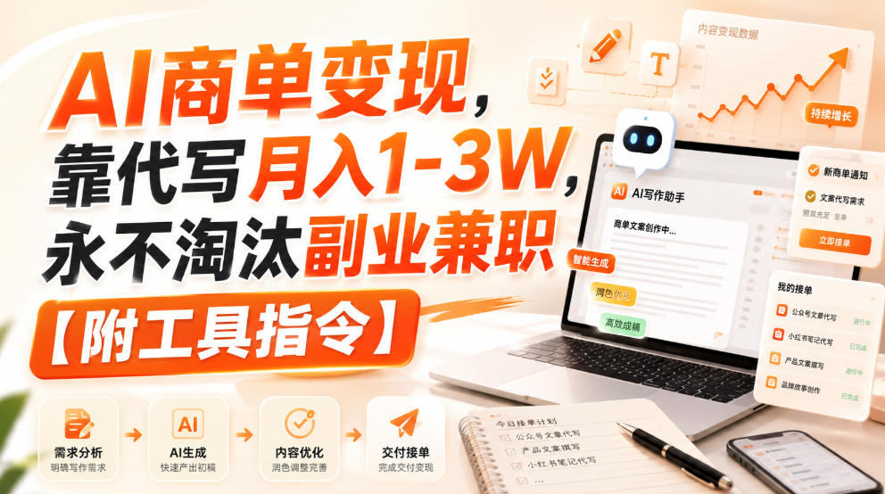 AI商单变现,靠代写月入1-3W,永不淘汰副业兼职【附工具指令】【揭秘】-千帆创业