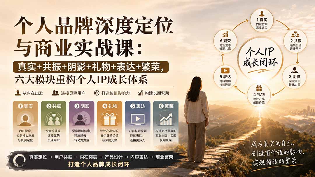个人品牌深度定位与商业实战课:真实+共振+阴影+礼物+表达+繁荣,六大模块重构个人IP成长体系-摇钱树
