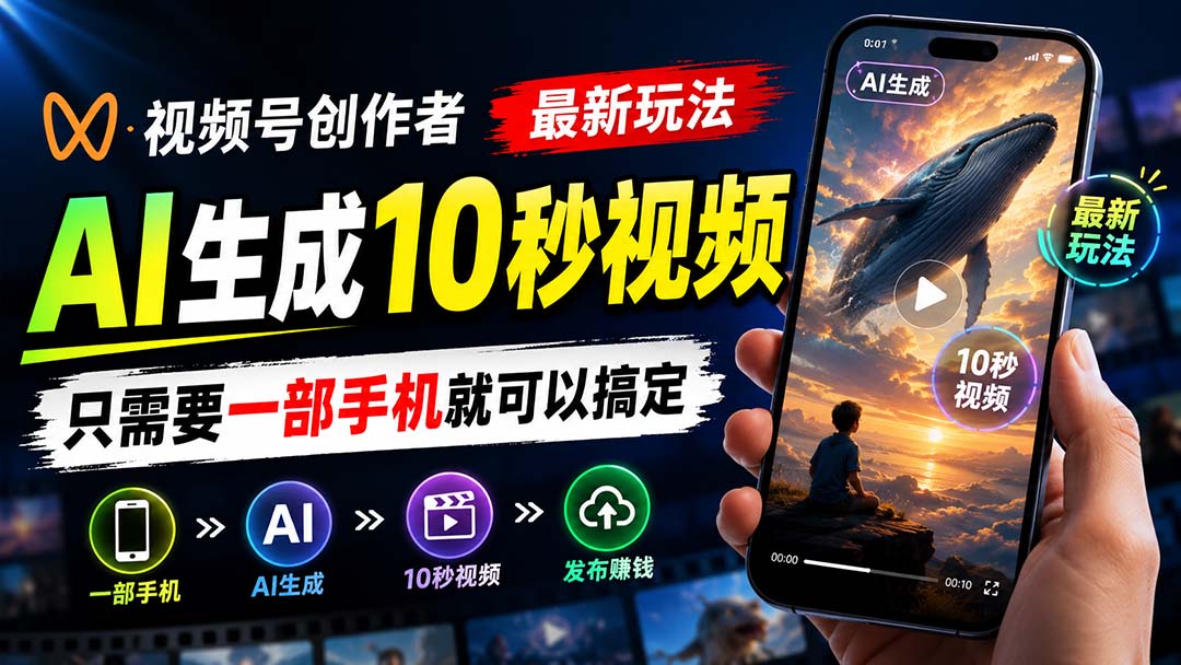 视频号创作者最新玩法，AI生成10秒视频，只需要一部手机就可以搞定-摇钱树