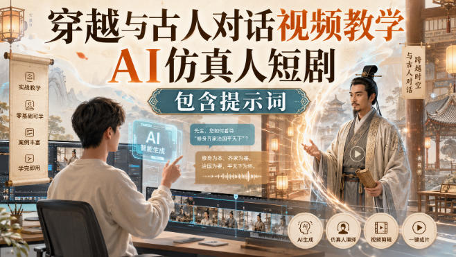 穿越与古人对话视频教学，AI仿真人短剧，包含提示词-摇钱树