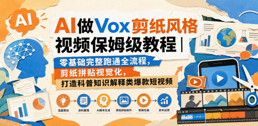 AI做Vox剪纸风格视频保姆级教程|零基础完整跑通全流程,剪纸拼贴视觉化,打造科普知识解释类爆款短视频-大甫网创-助力打造属于自己的超级个体-甫仁小站