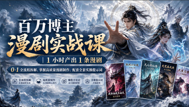 百万博主漫剧实战课|1小时产出1条漫剧,0‑1全流程拆解,掌握高质量漫剧制作,配套全套实操提示词-摇钱树