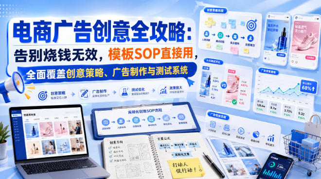 电商广告创意全攻略：告别烧钱无效，模板SOP直接用，全面覆盖创意策略、广告制作与测试系统【原创双语字幕】-摇钱树